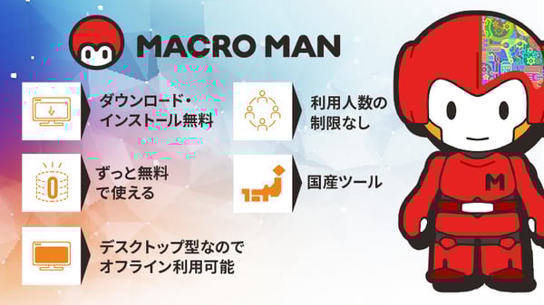完全無料RPAツール「マクロマン」特徴