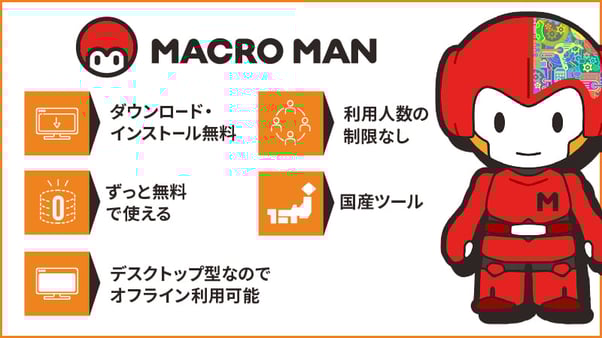 完全無料RPAツール「マクロマン」の特徴５つ