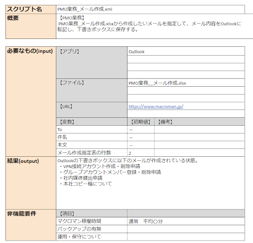 RPA開発時の設計書例