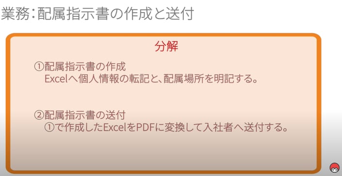 配属指示書の作成と送付　分解をする