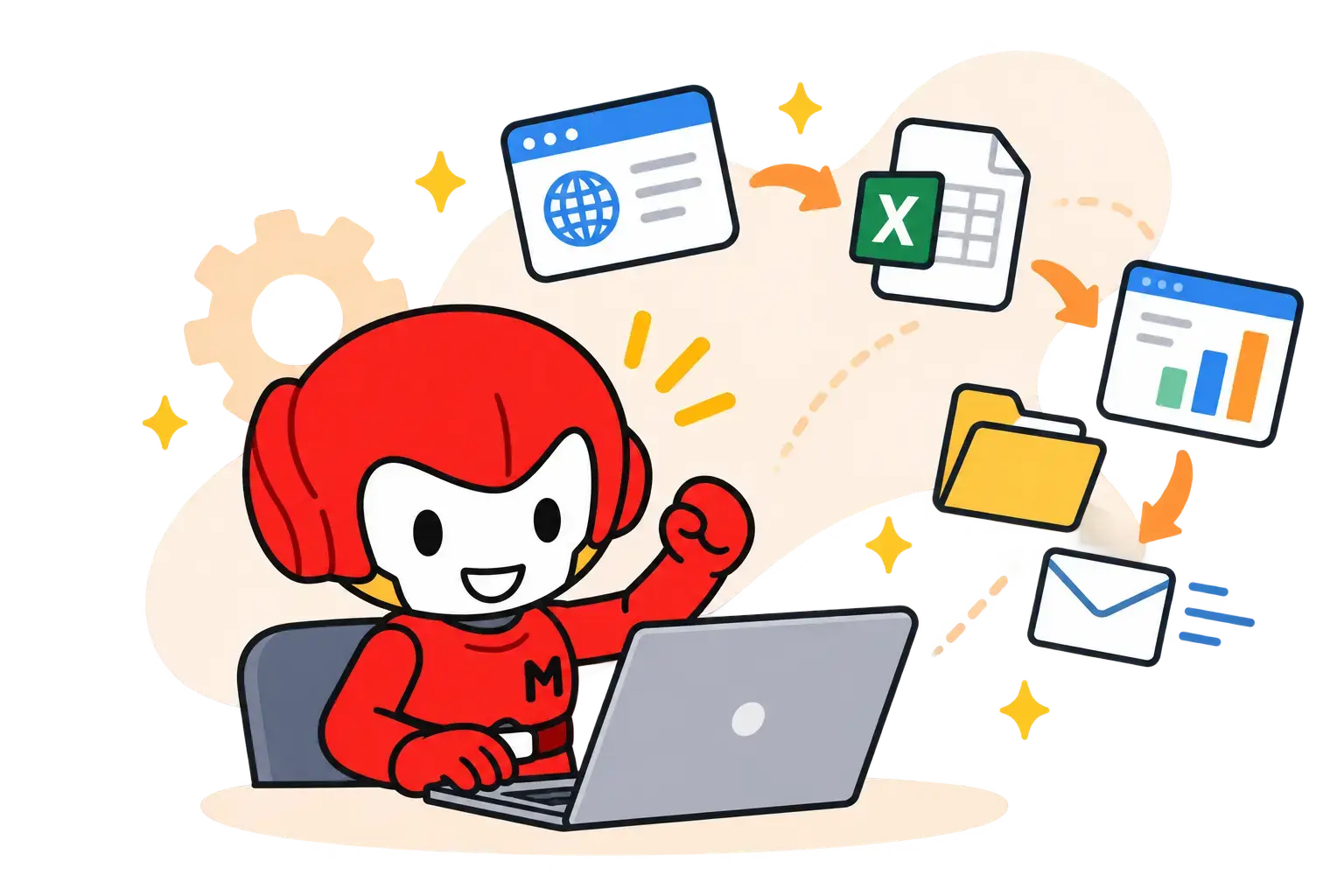 人が行っていたパソコン作業をRPAが自動で進めるイメージ